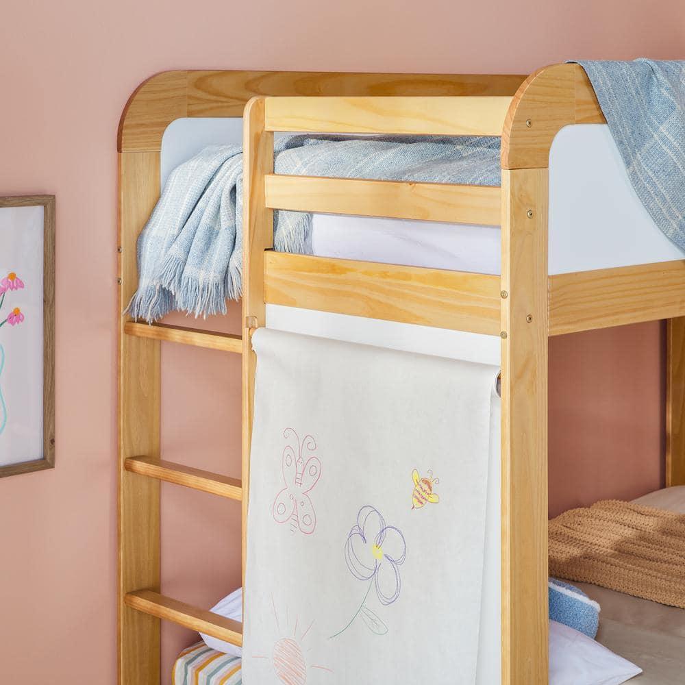 Walker Edison Contemporary Twin over Twin Wooden Bunk Bed with Ladder, Natural Pine