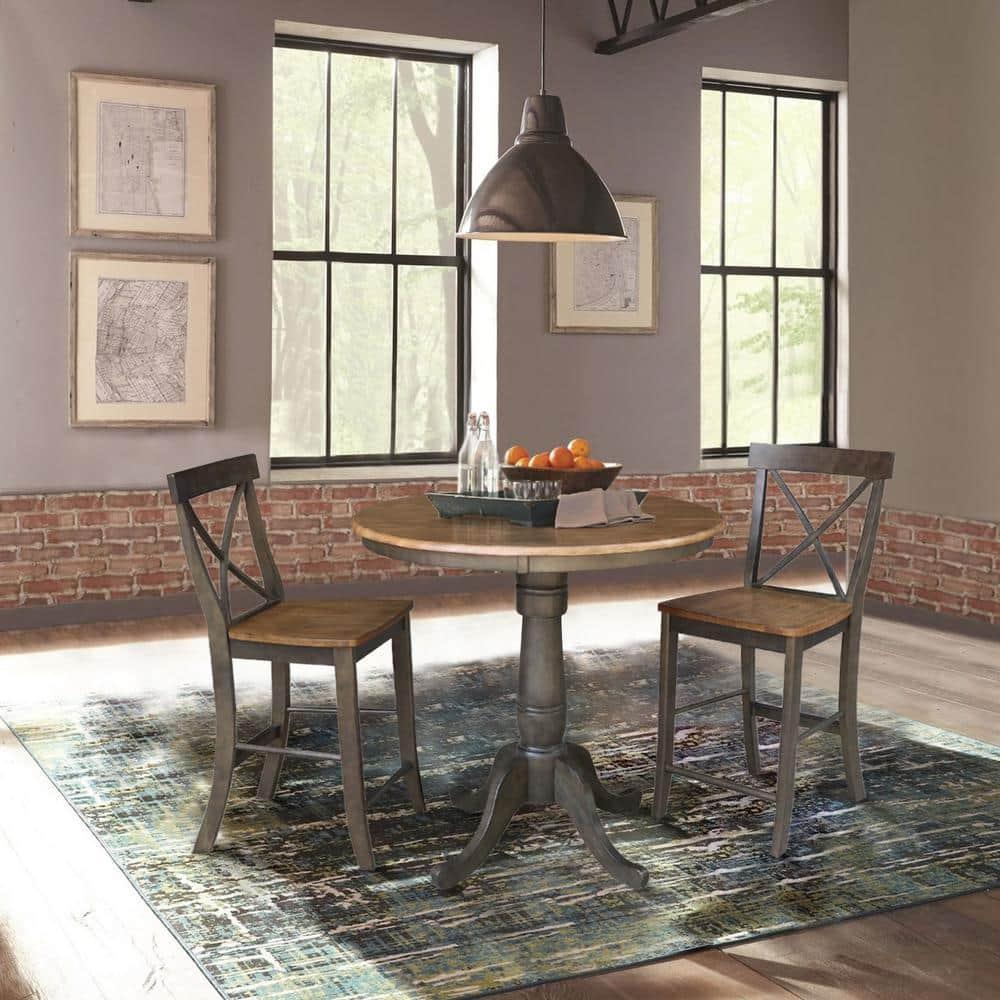 24" Martha X Back Counter Height Barstool Hickory Brown - International Concepts: Hardwood Frame, Armless