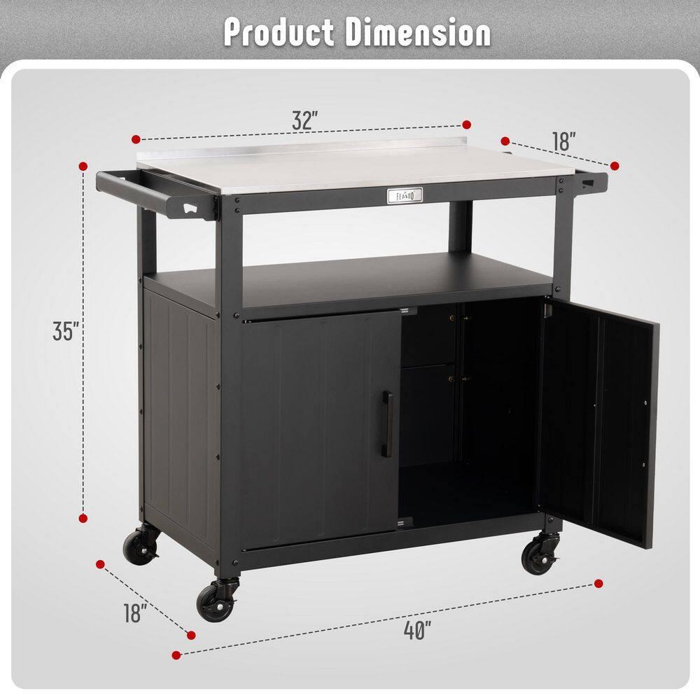 Feasto Feasto 35''H x 32''W Cabinet Utility Cart with Wheels, Outdoor Grill Cart, Rolling Kitchen Cart for BBQ Food Prep