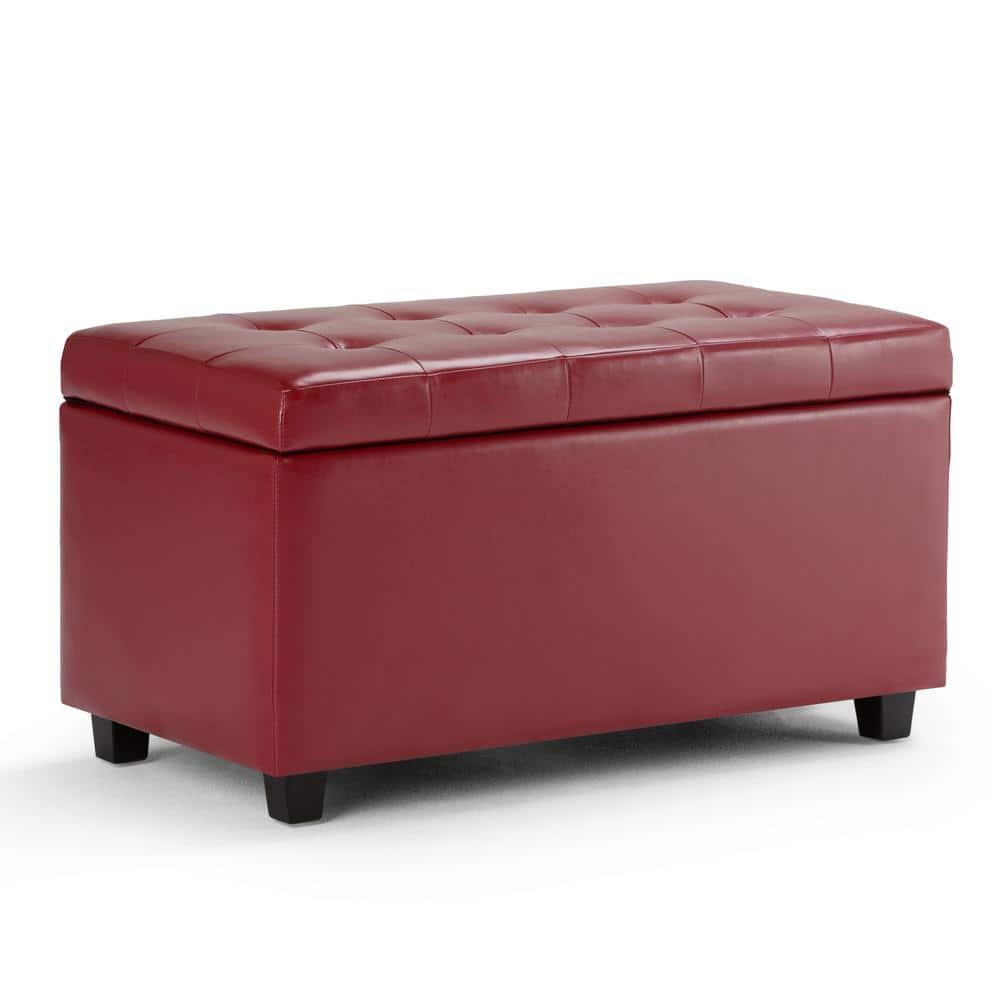 Simpli Home Cosmopolitan 34"W Upholstered Storage Ottoman with Tufted Design and Large Interior Storage