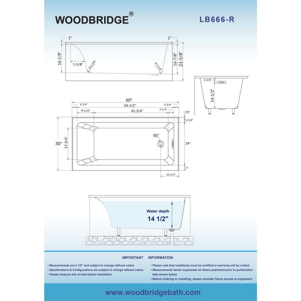Vine 60'' x 30'' Alcove / Tile In Soaking Acrylic Bathtub
