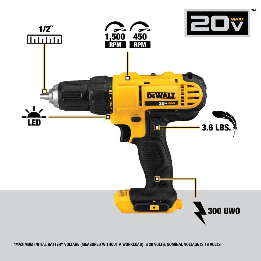 DEWALT 20V MAX Cordless Drill/Impact 2 Tool Combo Kit with (2) 20V 1.3Ah Batteries, Charger, and Bag DCK240C2