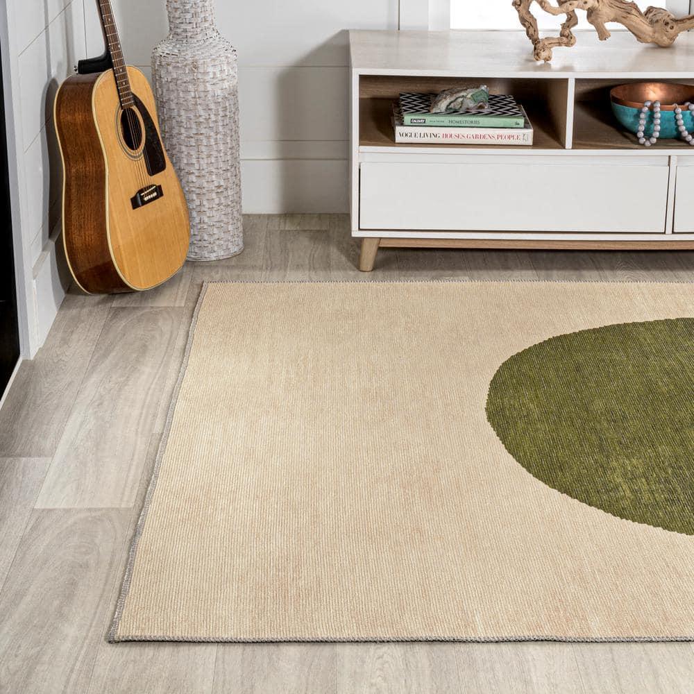 5' x 8' Cirkel Minimalist Geometric Dot Machine-Washable Area Rug, Cream/Olive - JONATHAN Y