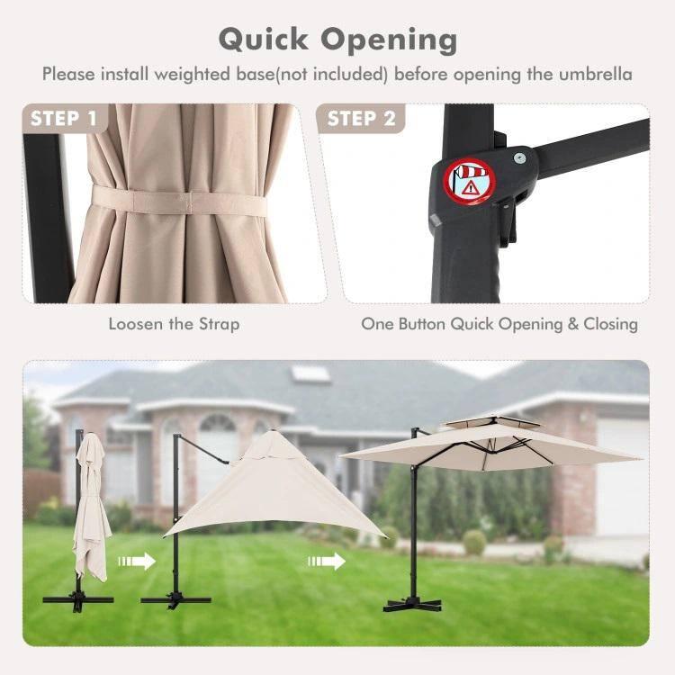Tangkula Patio 9.5FT Square Cantilever Offset Umbrella Double Vented 360° Heavy Duty Beige
