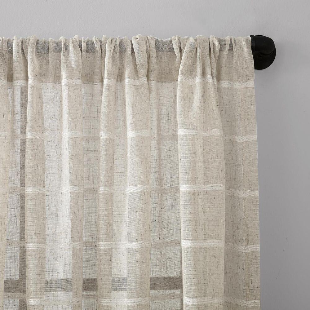 Clean Window Aso Twill Stripe Anti-Dust Linen Blend Sheer Curtain Panel
