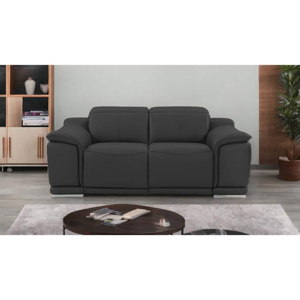 72" Dark Gray Italian Leather Reclining  Love Seat With Storage
