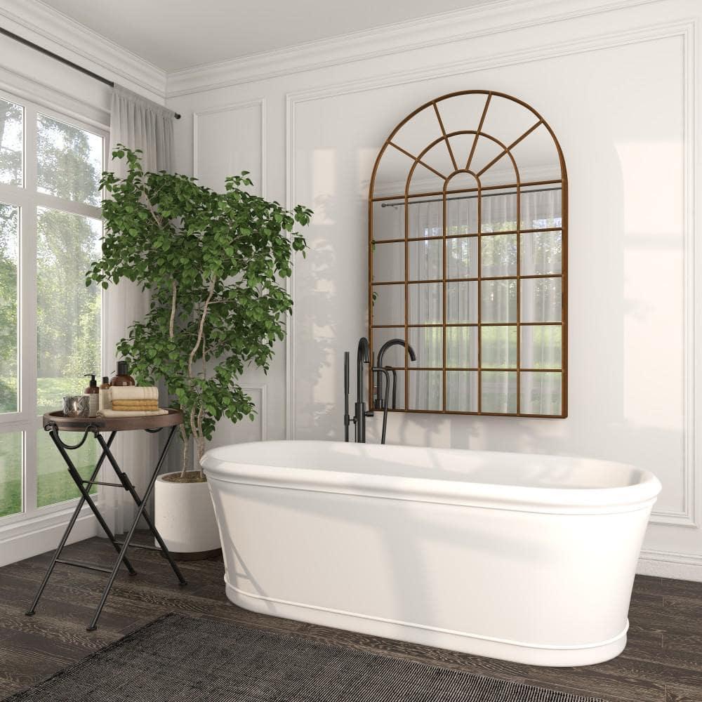 DecMode Traditional Windowpane Style Metal Wall Mirror with Polished Brown Finish, 34"W x 56"H