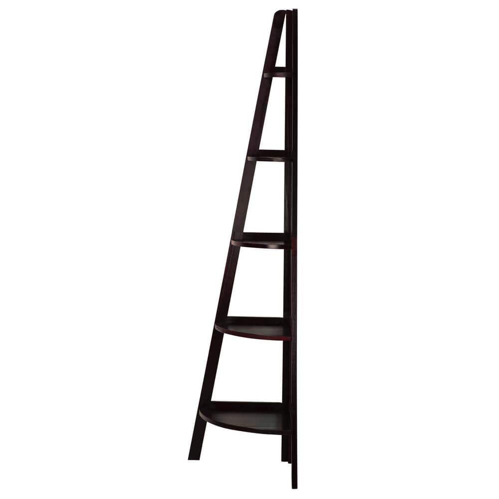 Casual Home 5-Shelf Corner Ladder Bookcase-Finish:Espresso