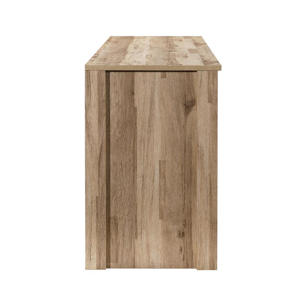 AndMakers 65 in. Modern Oak TV Stand For TVs Up To 62" With 6 Open Shelves, Modern Entertainment Center With Storage, TV Console Table