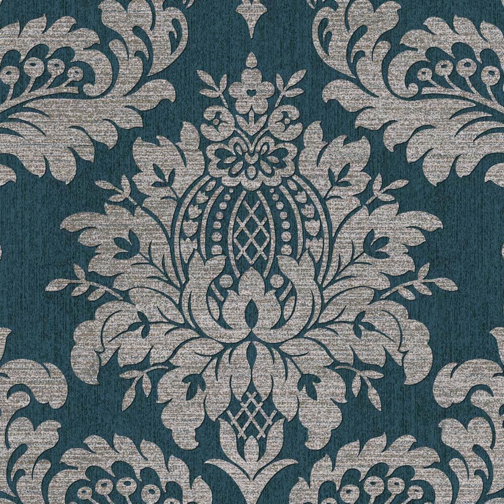 Archive Damask Teal and Gold Wallpaper