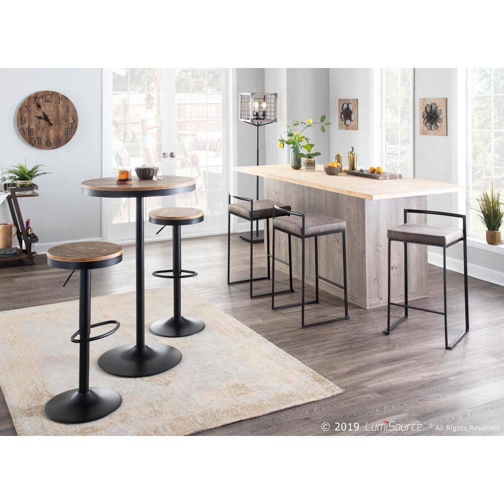 Dakota Industrial Adjustable Bar Height Table Black/Natural - LumiSource: Metal Base, Round Bamboo Top
