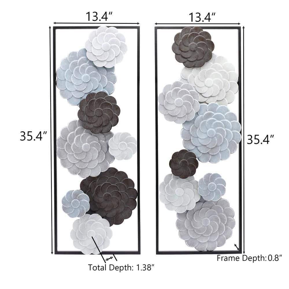 LuxenHome Multi-Color Flowers Metal Rectangular Panels Wall Decor Wall Art, Set of 2 Multicolored