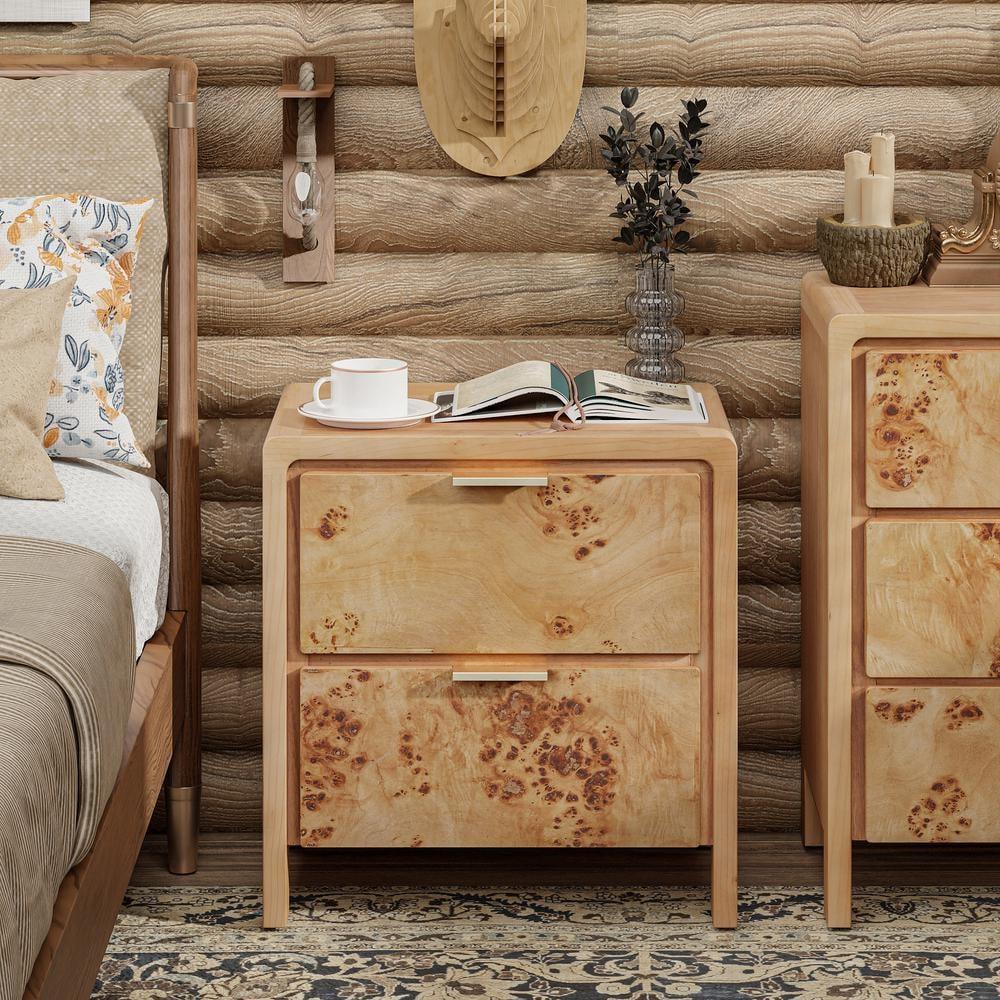 COZAYH Fully-Assembled Farmhouse Nightstand with Drawer, 2-Drawer Distressed Wood Retro Accent Bedside Table, Small Nightstand Organizer, Mid Century Modern End Table for Bedroom