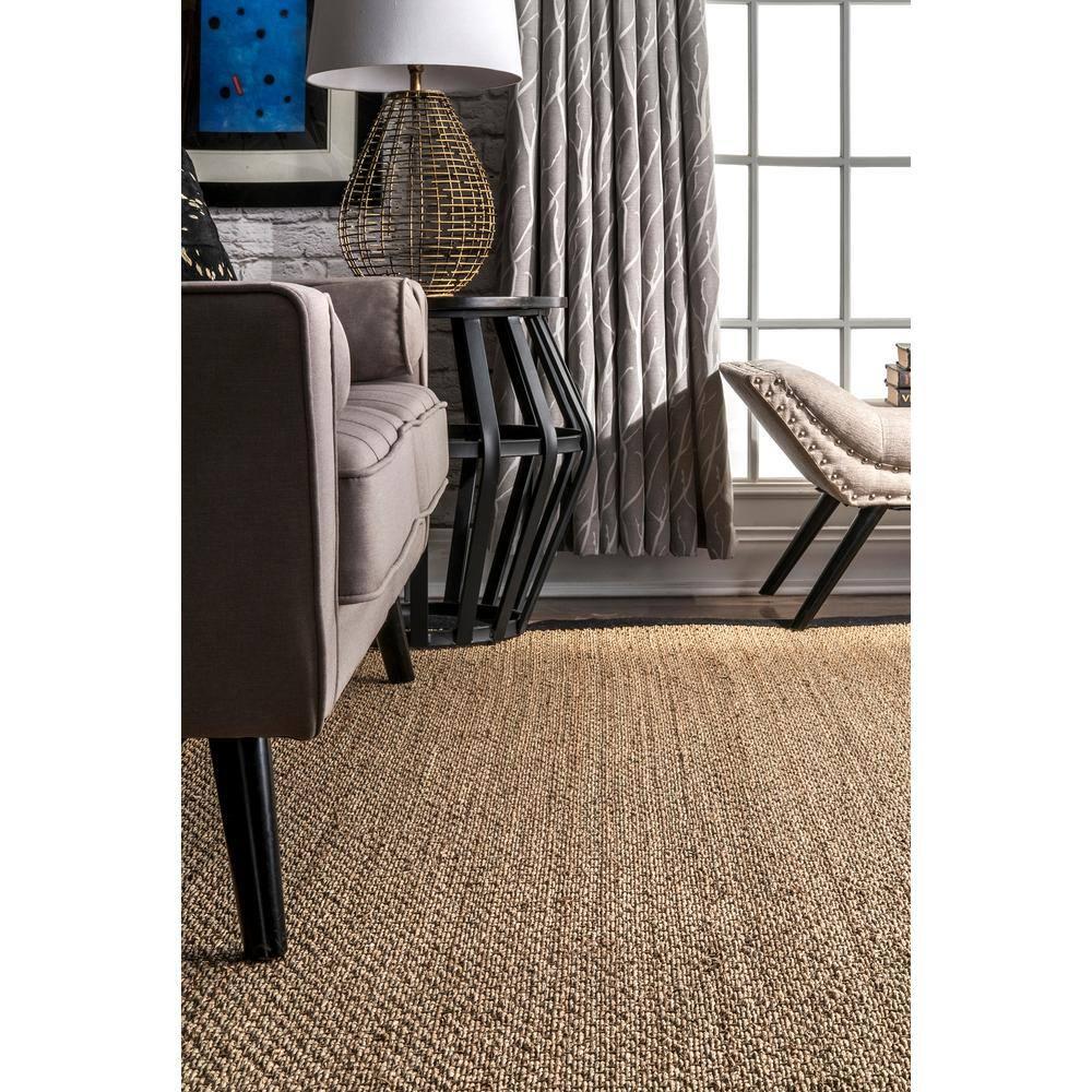 nuLOOM 3x5 Elijah Seagrass Area Rug, Black, Solid Farmhouse Style, Cotton Bordered, Basketweave, Natural Fiber, For Bedroom, Dining Room, Living Room, Hallway, Office, Kitchen, Entryway
