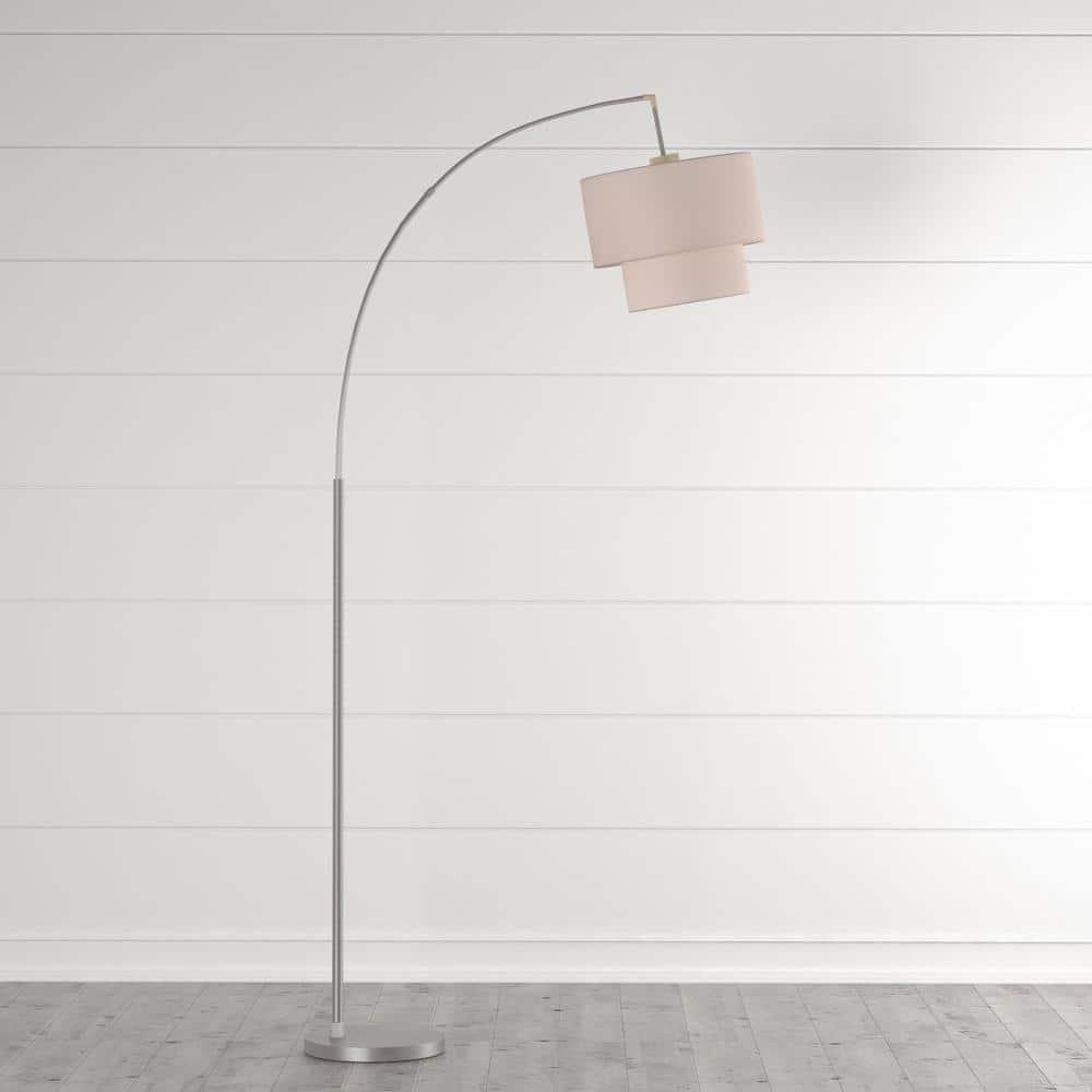 Adesso Home Gala Arc Modern Adjustable Standing Silver Floor Lamp with Shade