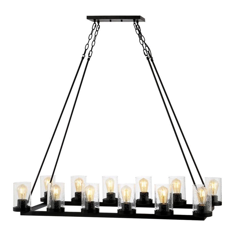 JONATHAN Y JYL7555A Coronet 45.5" 12-Light Seeded Glass/Iron Rustic Farmhouse Rectangular LED Candelier, Industrial, Vintage for living room, dinning room, bedroom Bulb Included, Oil Rubbed Bronze