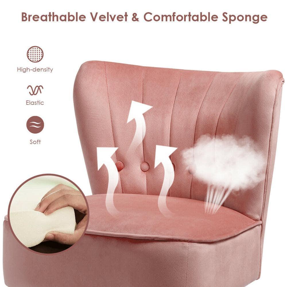 Costway Armless Accent Chair Modern Velvet Leisure Chair Single Upholstered Pink