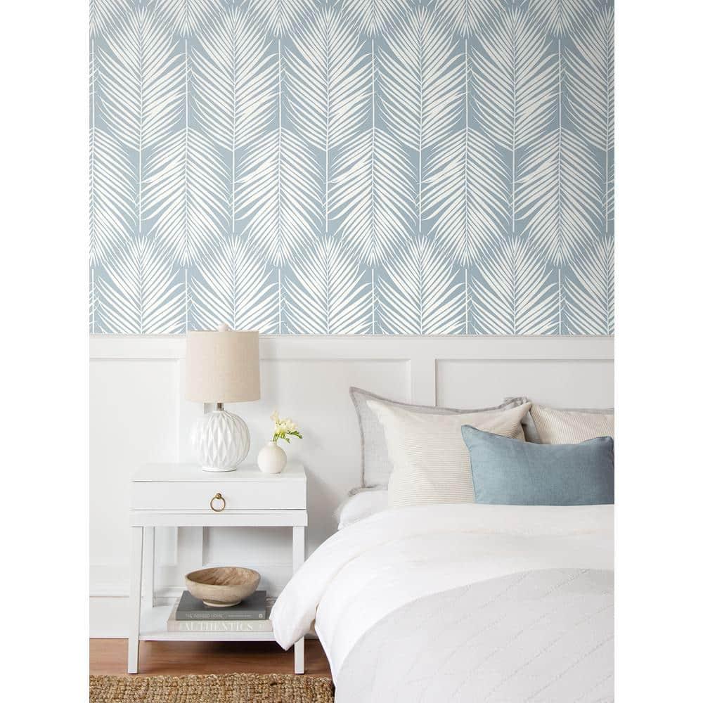 Seabrook Designs Light Blue Palm Silhouette Prepasted Wallpaper