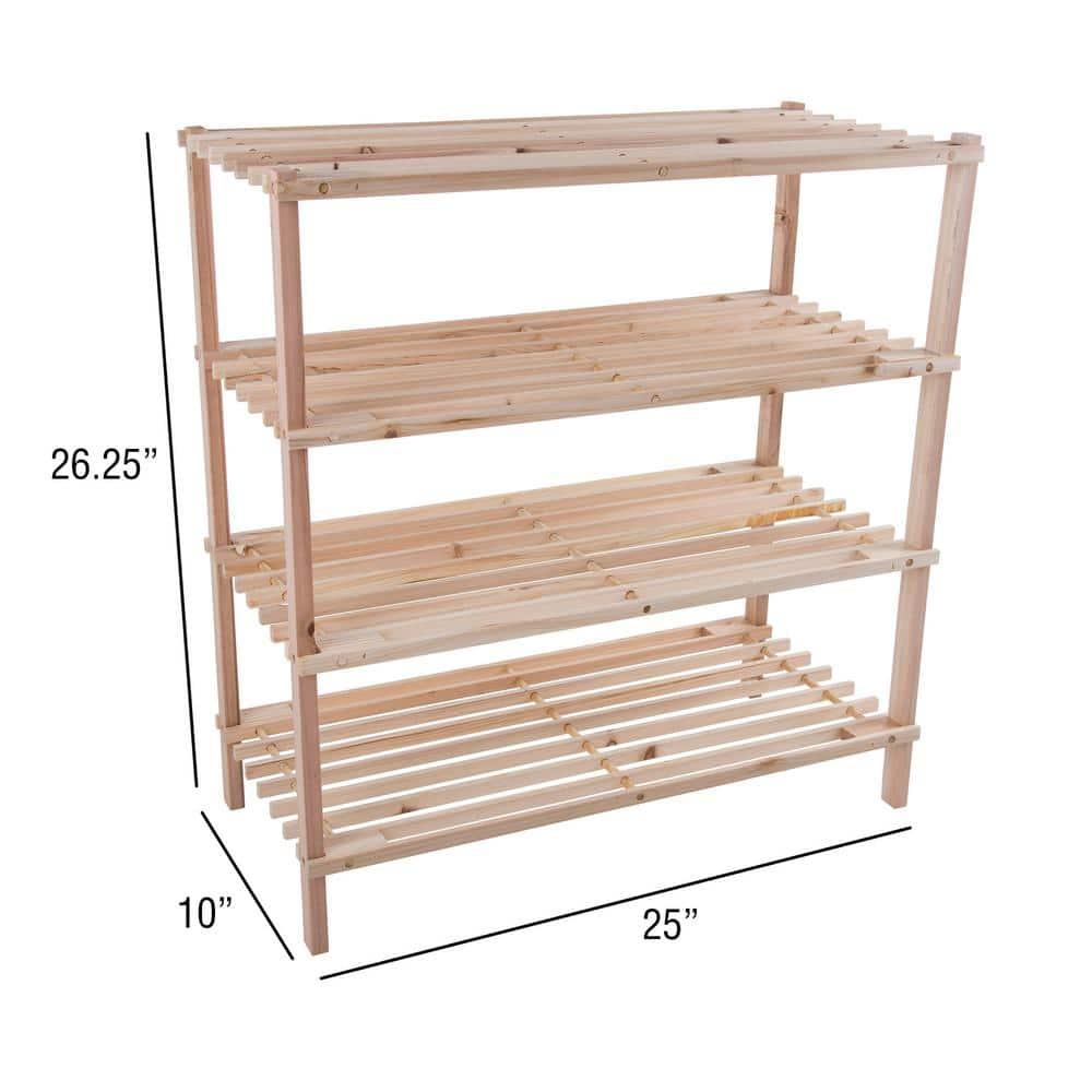 Shoe Storage Rack - 4-Tier Wood Shoe Organizer for Closet, Bathroom, Entryway - Shoe Shelf Holds 12 Pairs Sneakers or Boots by Lavish Home (Light Oak)