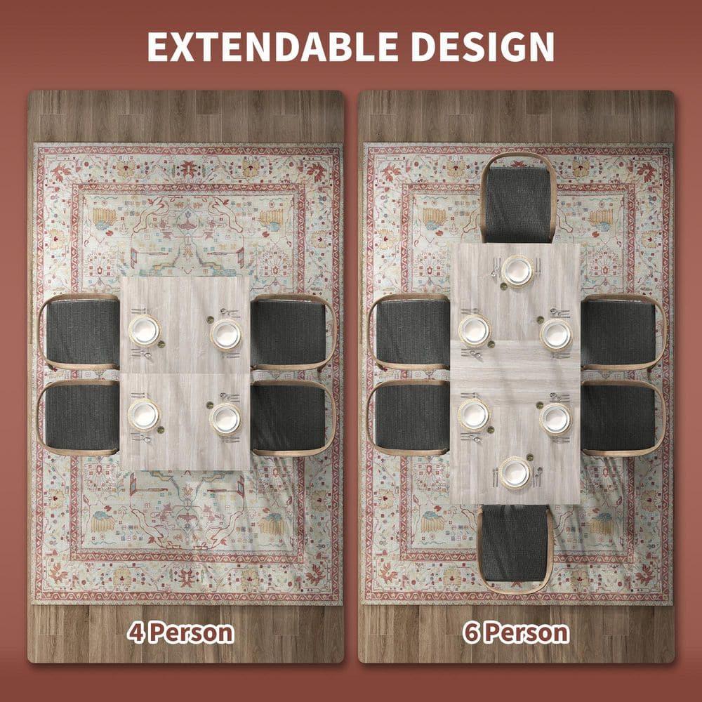 HOMCOM 47"-63" Expandable Dining Table for 4-6 People, Farmhouse Extendable Dining Room Table with Trestle Base, Kitchen Table, Distressed Gray