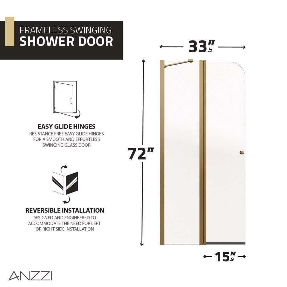 Anzzi 33.3” W x 72” H Frameless Shower Door