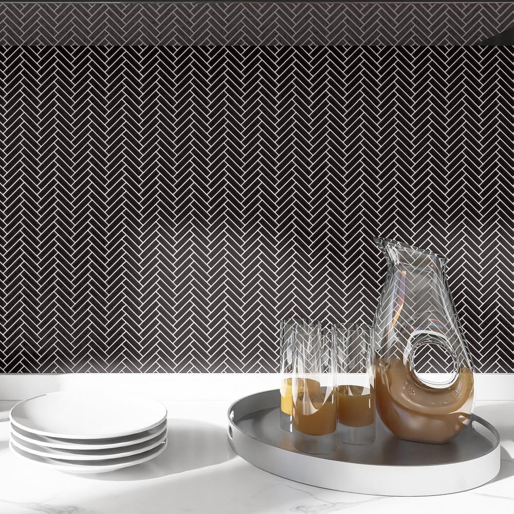 Monogram Herringbone 11.14 in. x 11.14 in. Glossy Porcelain Mosaic Floor And Wall Tile (0.86 Sq. Ft. / Each)