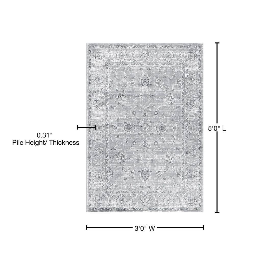 3'x5' Modern Persian Vintage Area Rug, Light Grey - JONATHAN Y