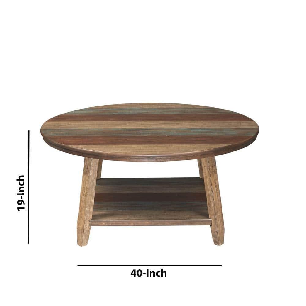 Rustic Plank Style Round Shape Cocktail and 2 End Tables Set of 3 Brown - Saltoro Sherpi