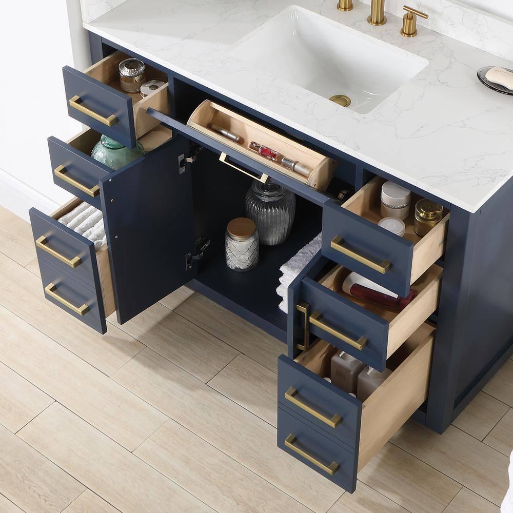 Gavino 48" Wood Vanity in Royal Blue with Composite Stone Top and Mirror