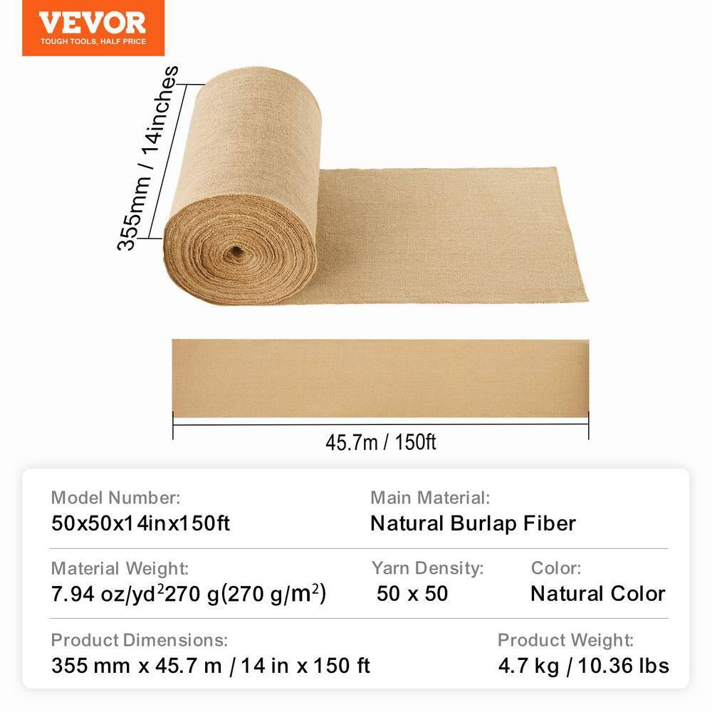 Burlap Fabric Roll, 14 in. x 150 ft. and 50 x 50 High Density Wide Natural Burlap Fabric Rolls, Cabinet Type