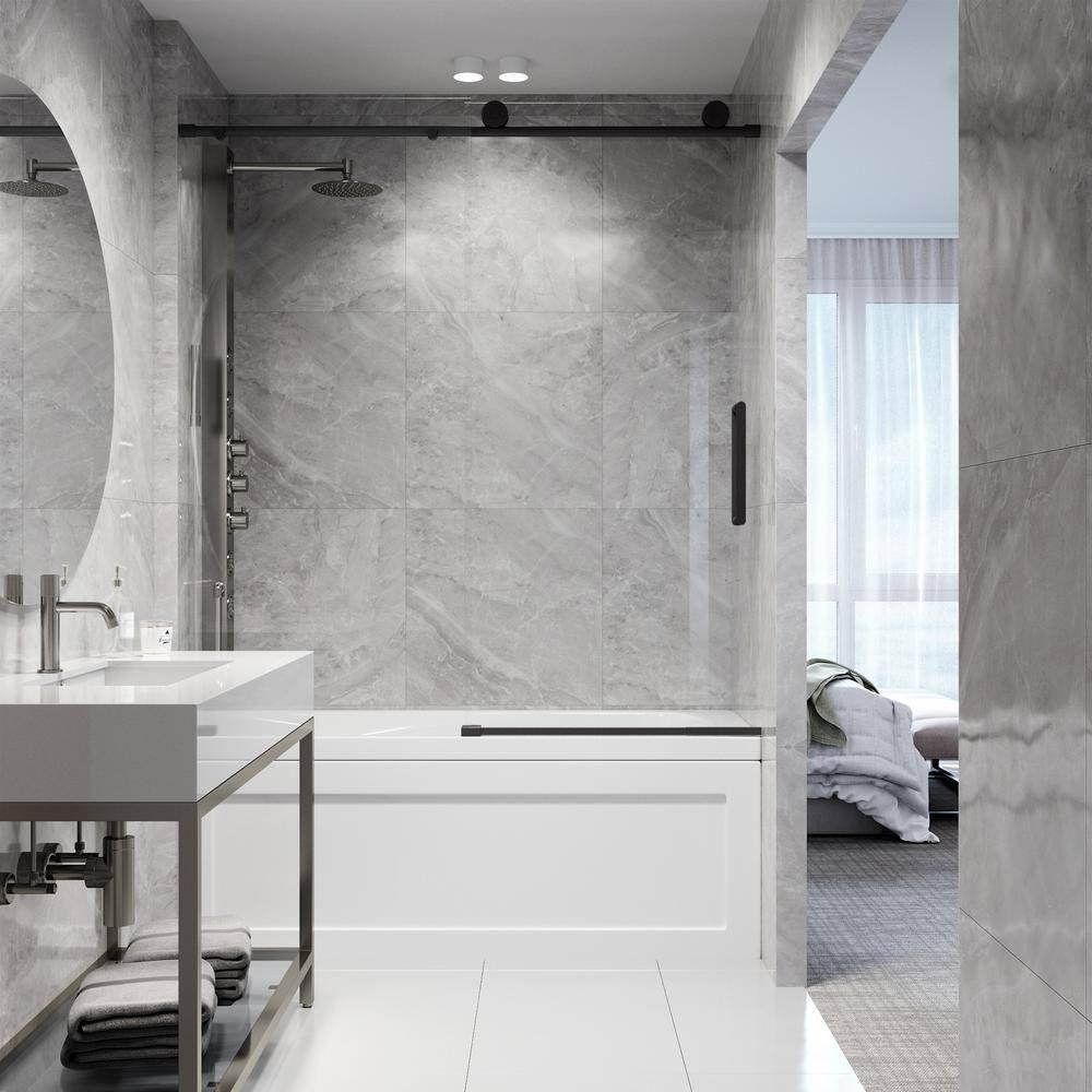 Elan 56-60" W x 66" H Sliding Frameless Tub Door with 3/8" Clear Glass