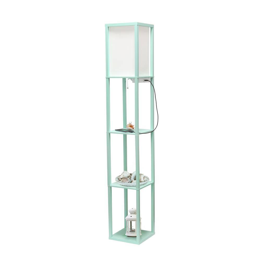 Creekwood Home Classix 62.5" 3-Tier Storage Floor Lamp with Charging Ports and Outlet Aqua Green