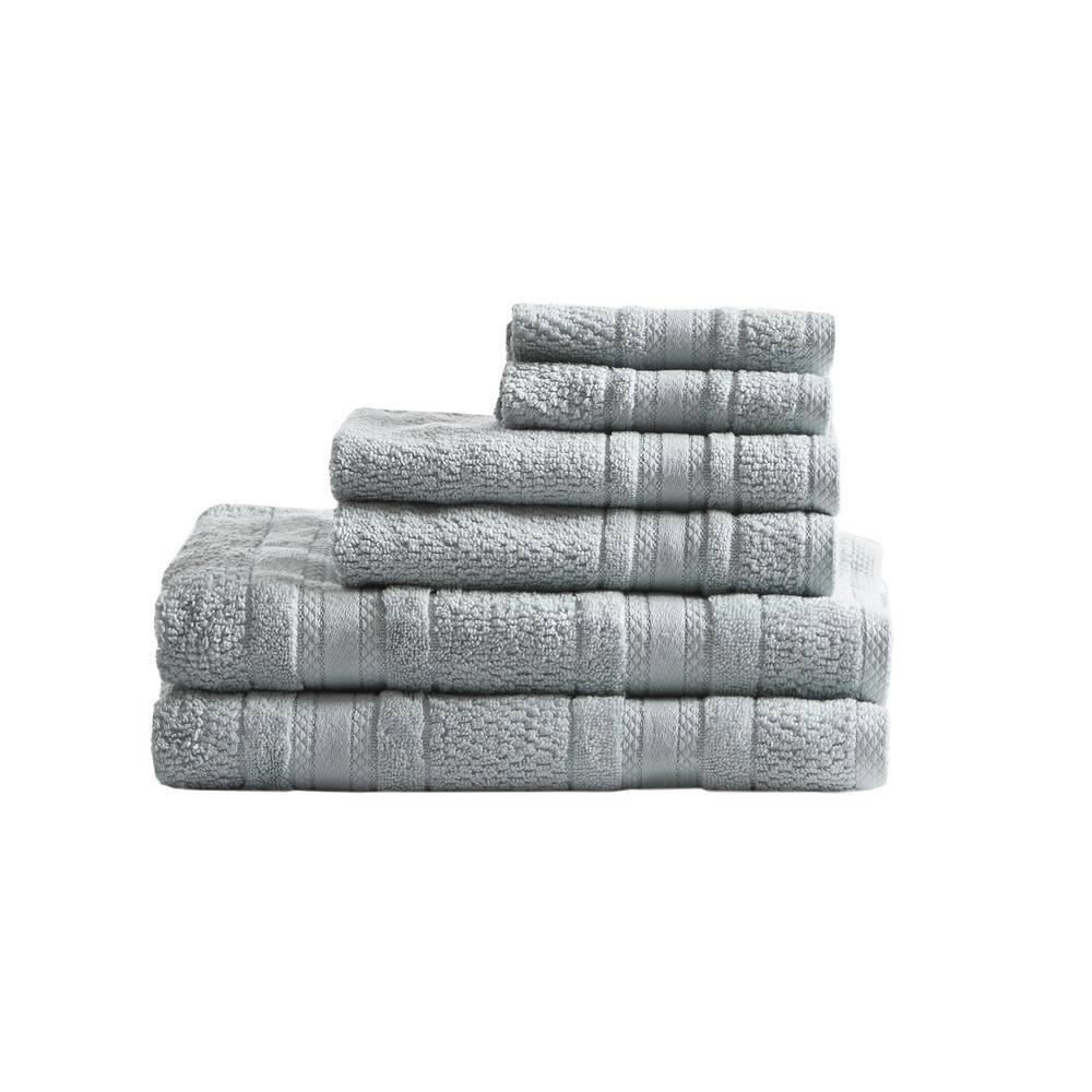 6pc Roman Super Soft Cotton Bath Towel Set Silver: Madison Park, Lightweight Terry, OEKO-TEX Certified