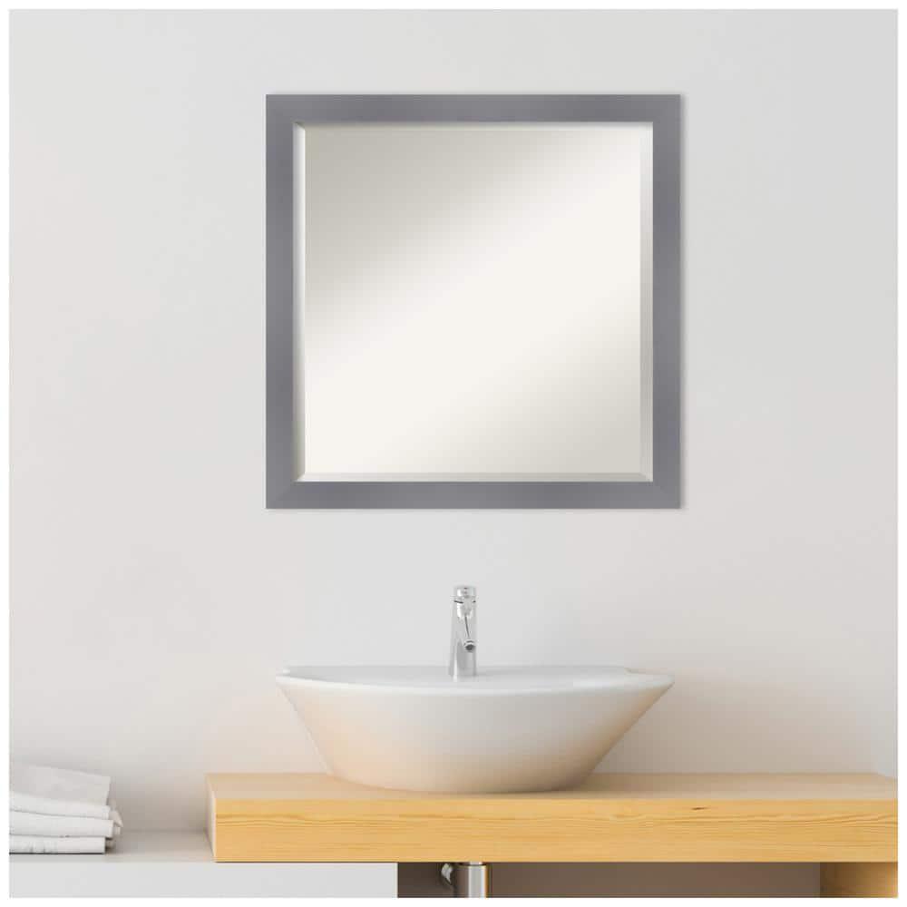 Edwin Grey 22.5 in. x 22.5 in. Beveled Casual Square Wood Framed Bathroom Wall Mirror in Gray