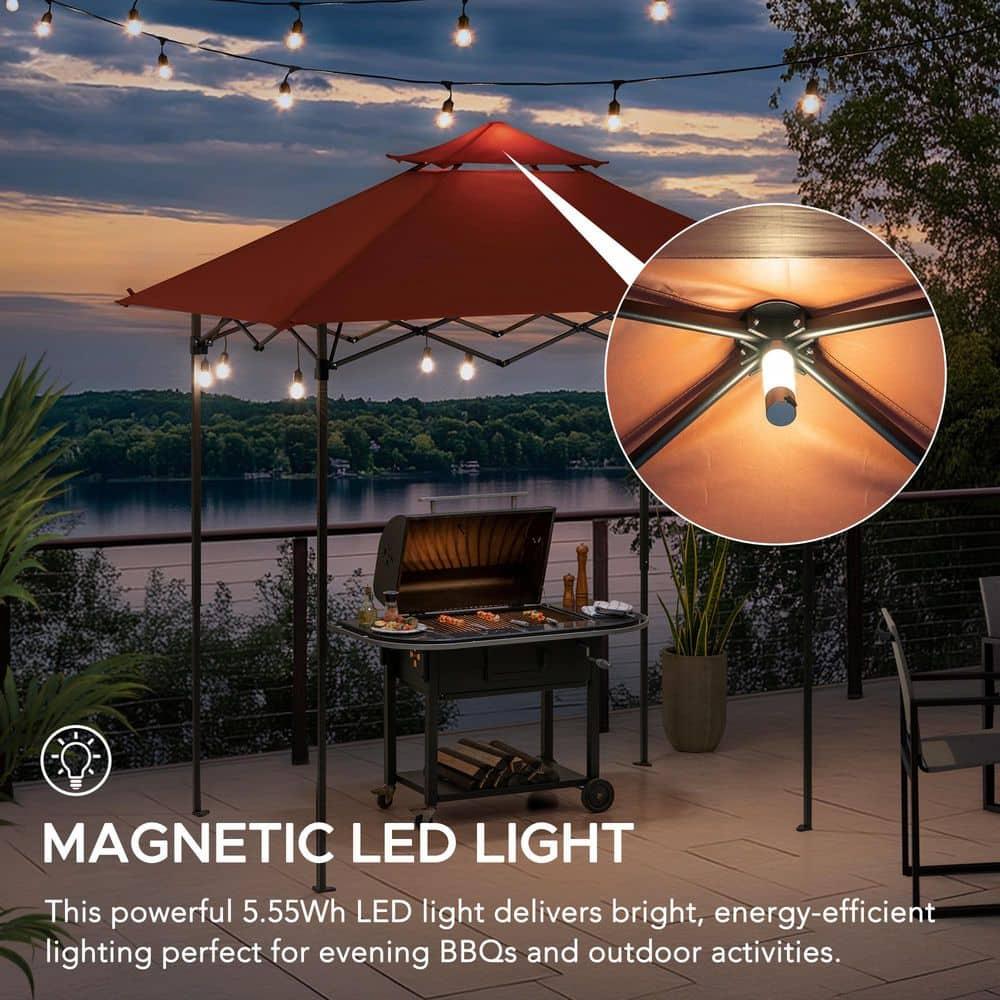 Sunjoy SUNJOY 8' x 5'  Pop up Grill Gazebo Double Tiered Outdoor Gazebo Standing-Height Canopy with Magnetic LED Light, Adjustable Ceiling Height, for BBQ,Picnics, Outdoor Events