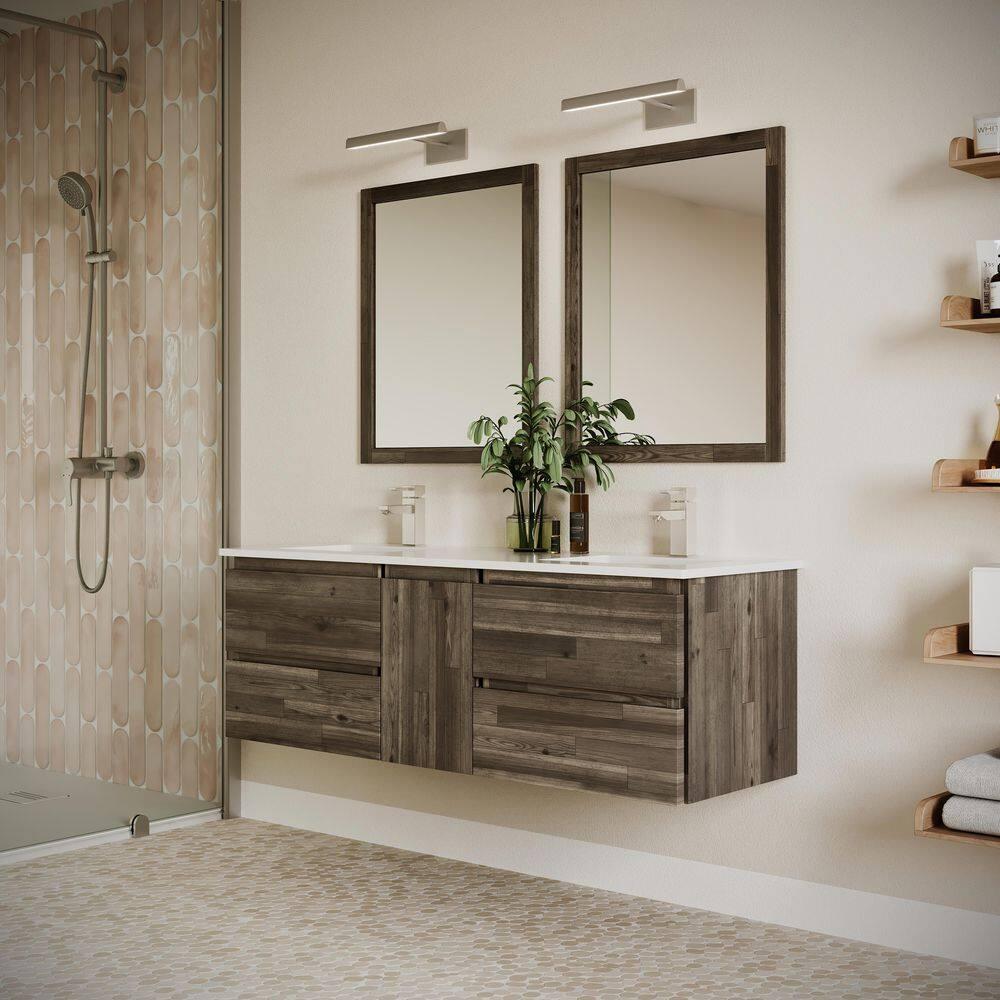 Fresca Formosa 60" Wall Mount Floating Double Sink Modern Bathroom Vanity with Top, Sinks and Mirrors - Faucets Not Included