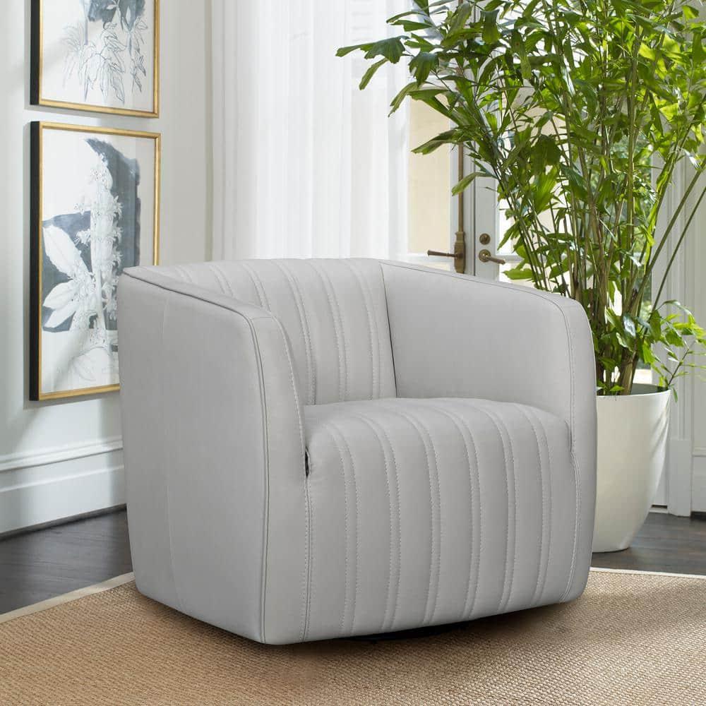 Armen Living Aries Leather Swivel Barrel Chair, Dove Grey