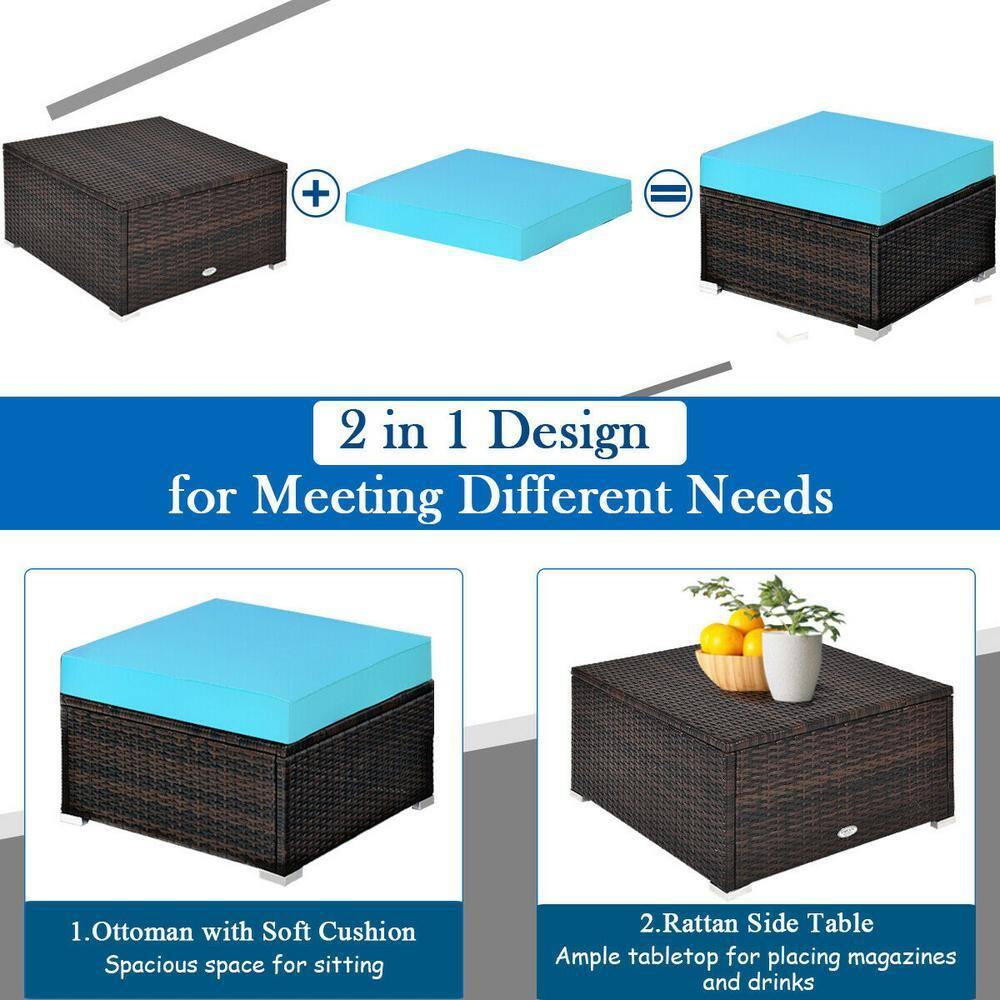 Tangkula 5PCS Cushioned Rattan Patio Conversation Set Outdoor Furniture Set w/ Ottoman