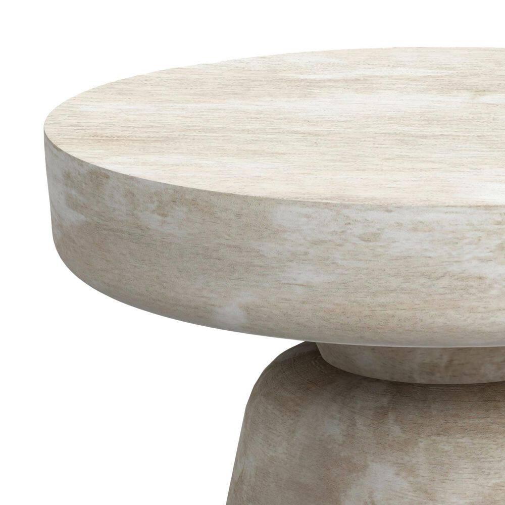 Simpli Home Robbie 16"W Solid Mango Wood Round Accent Table with Sculptural Design