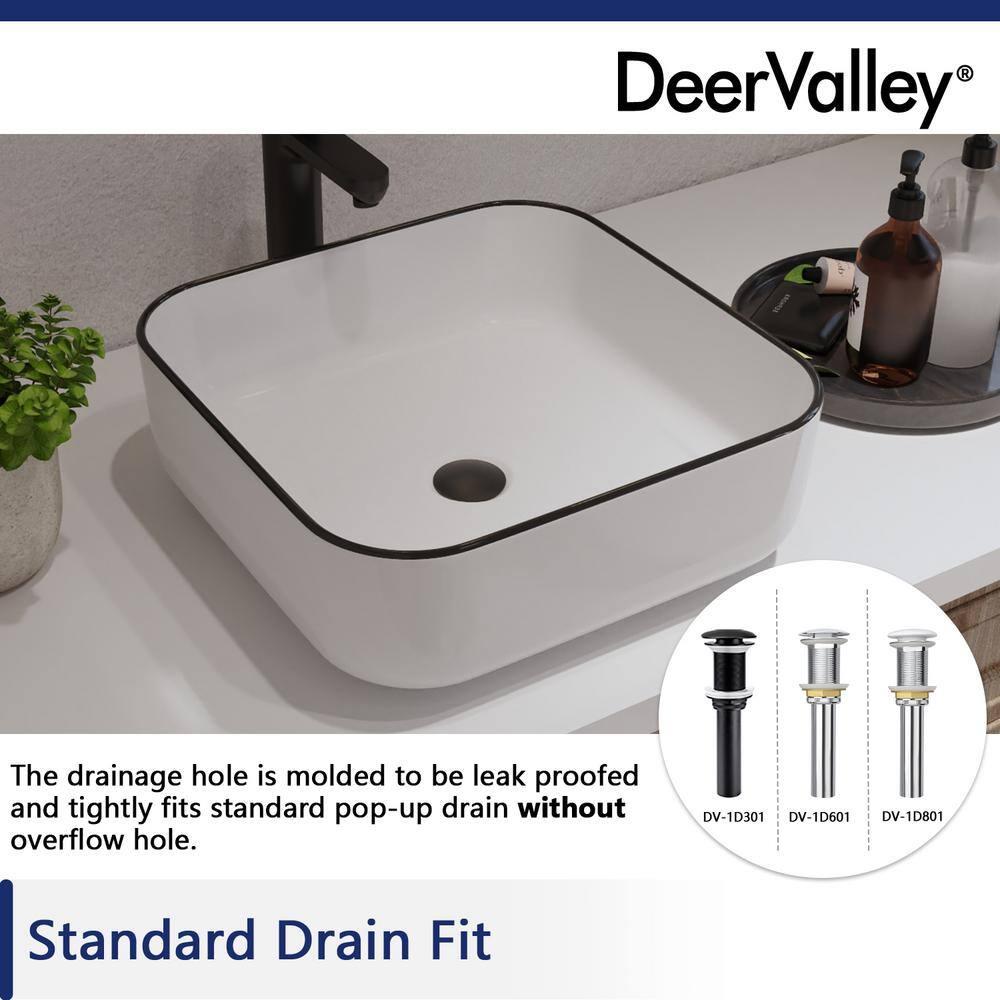 DeerValley Ace 15'' White/Black Square Ceramic Vessel Bathroom Sink