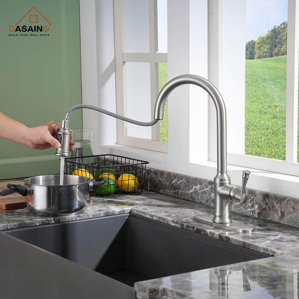 CASAINC 1.8 GPM Single-Handle Pull-Down Kitchen Faucet Single Hole Faucet
