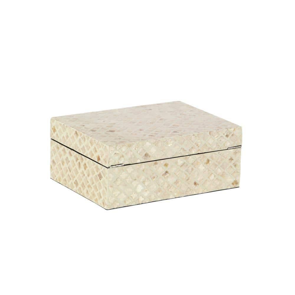 Set of 2 Shell Inlaid Wooden Boxes Natural - Olivia & May: Coastal Style Storage with Felt Stoppers