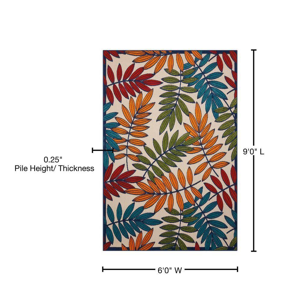Nourison Aloha Floral Leaf Flatweave High-Low Indoor Outdoor Area Rug Multicolor 6' x 9'