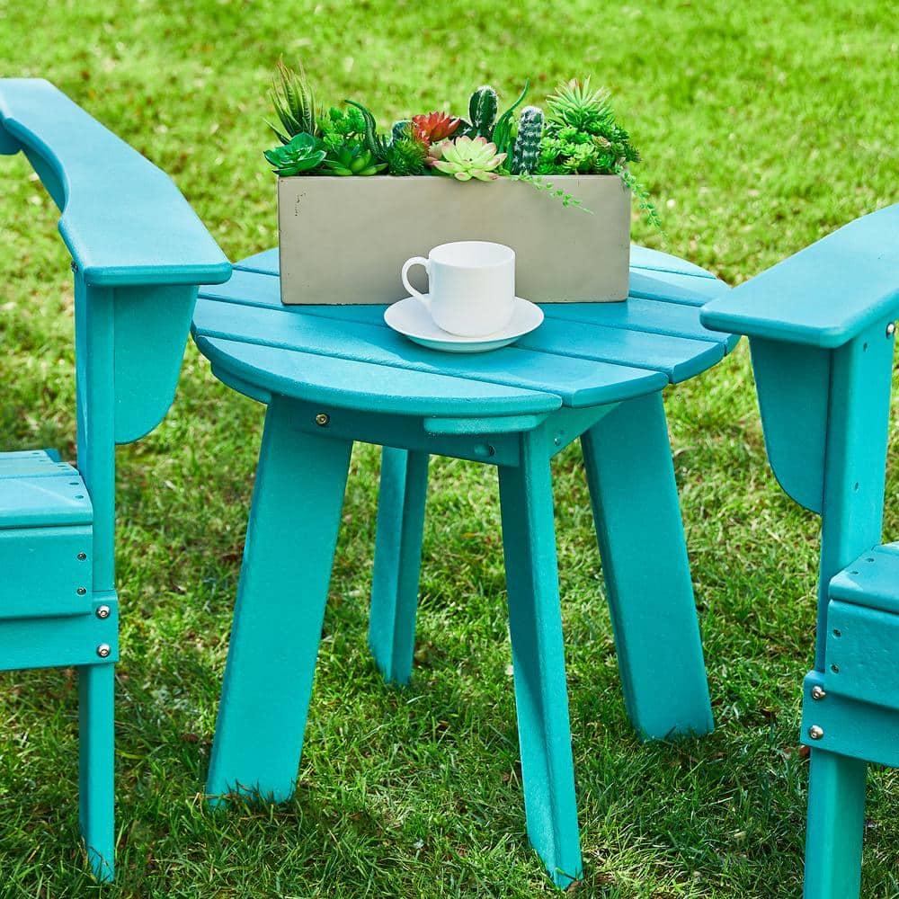 Aqua HDPE Round Outdoor Accent Table, 20" Diameter