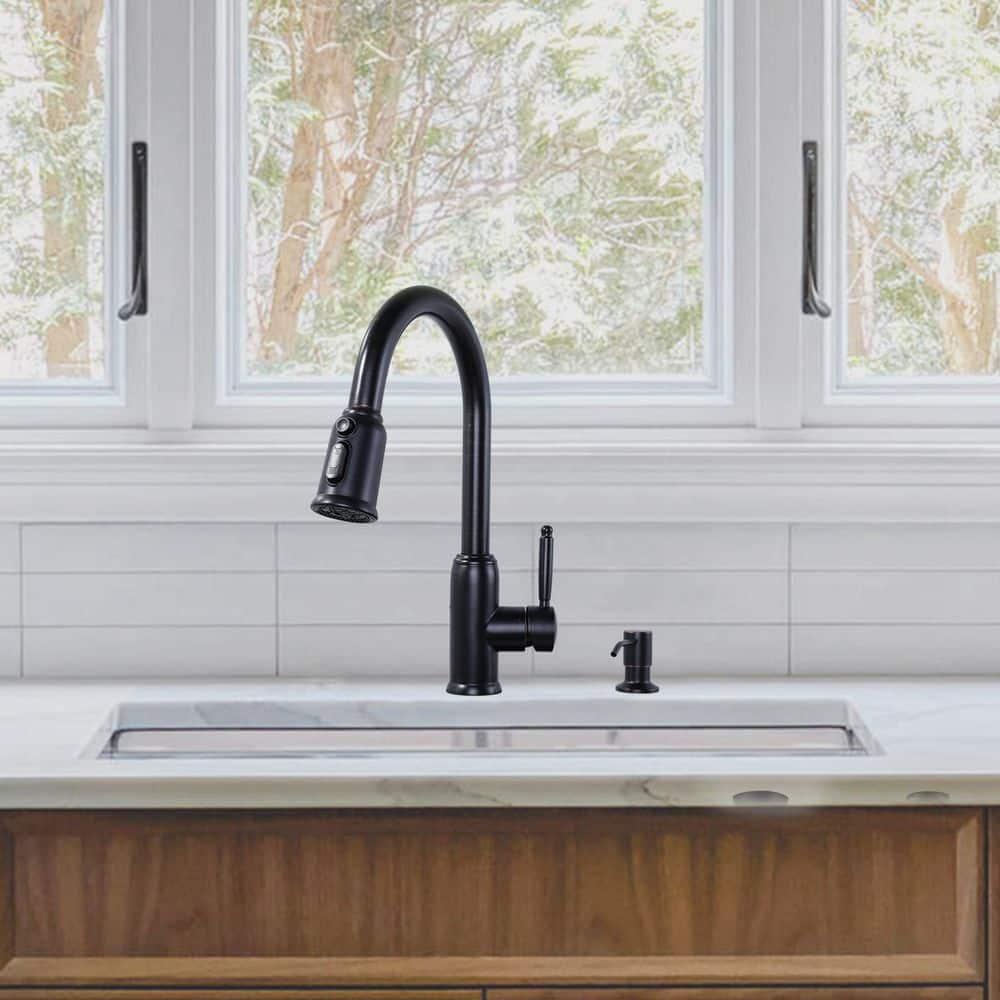 WOWOW WOWOW Pull Down Kitchen Faucet with Soap Dispenser 2310101RB-S