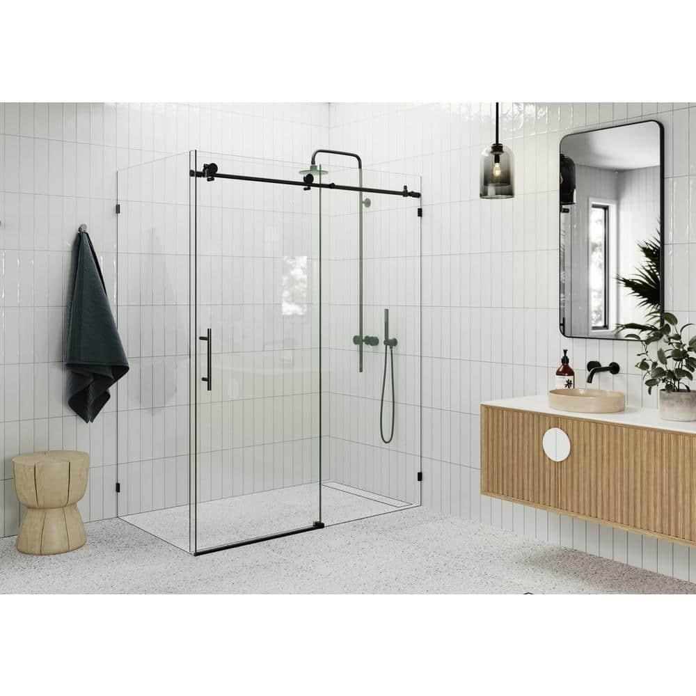 Nova 64 in. x 36 in. x 78 in. 90-degree Fully Frameless Sliding Glass Shower Enclosure