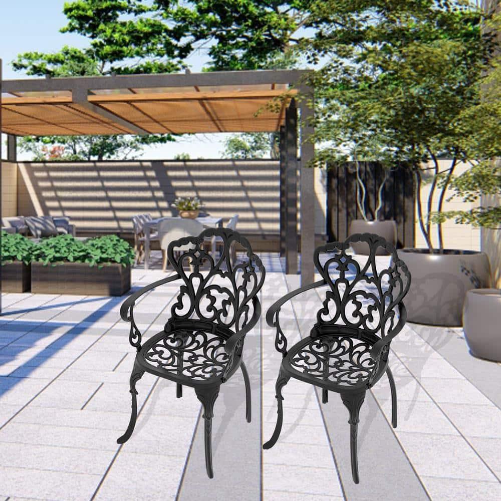 Deka Outdoor Cast Aluminum Dining Chairs, Set of 2, Shiny Copper