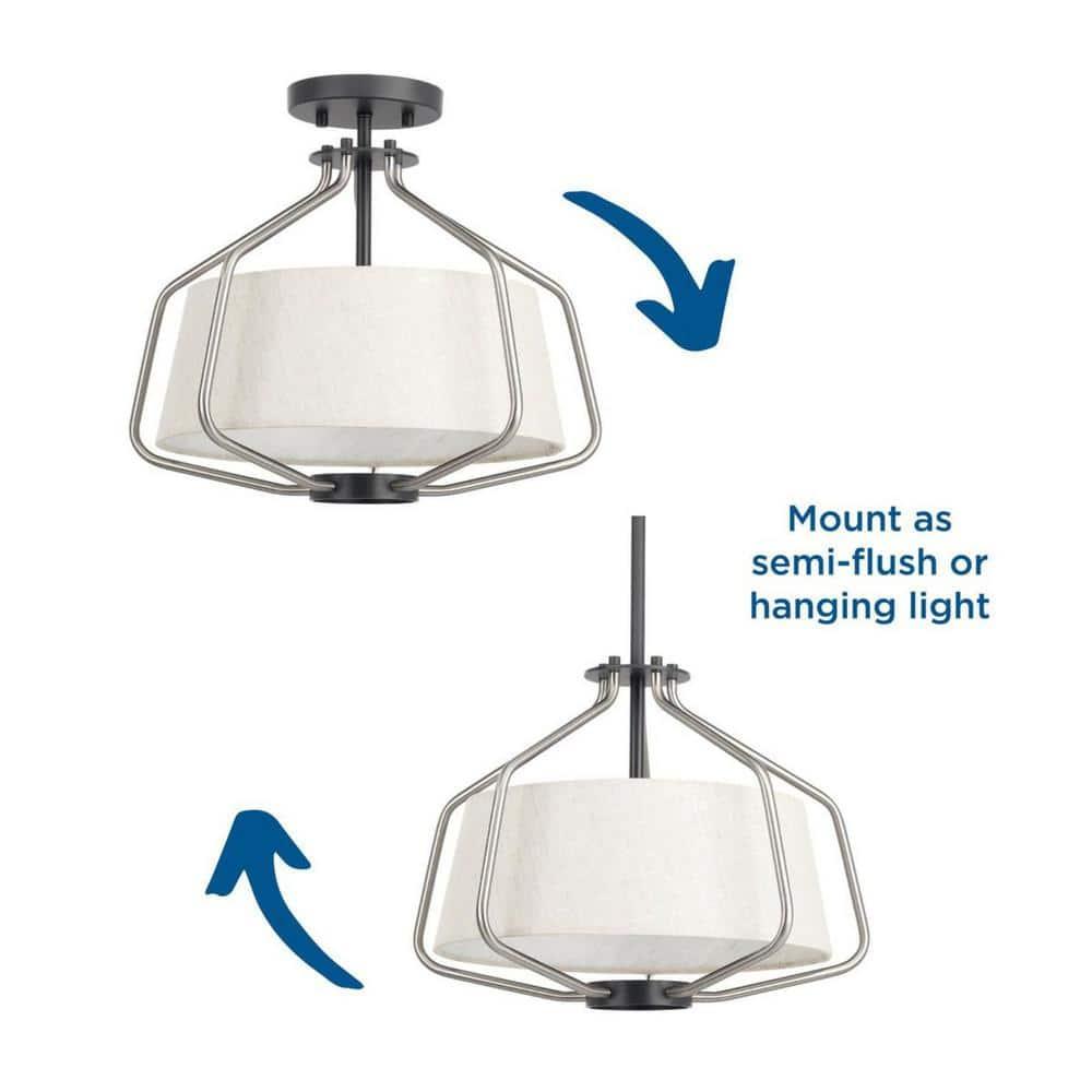 P350102-009-Progress Lighting-Hangar - Close-to-Ceiling Light - 2 Light - Drum Shade in Farmhouse style - 16 Inches wide by 13.25 Inches high-Brushed