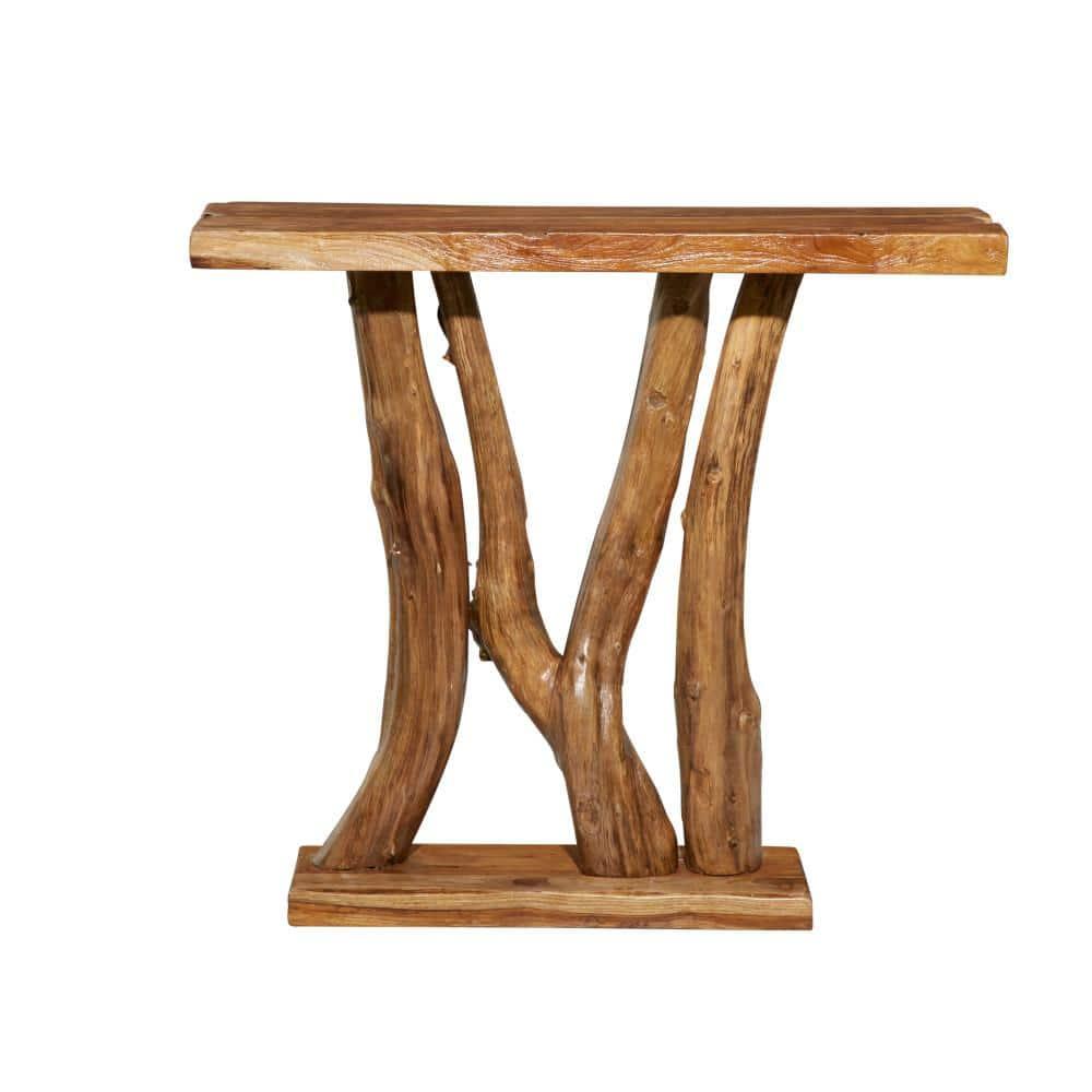 Contemporary Teak Wood Console Table Brown - Olivia & May: Sleek Entryway Furniture, Narrow Design, No Assembly Required