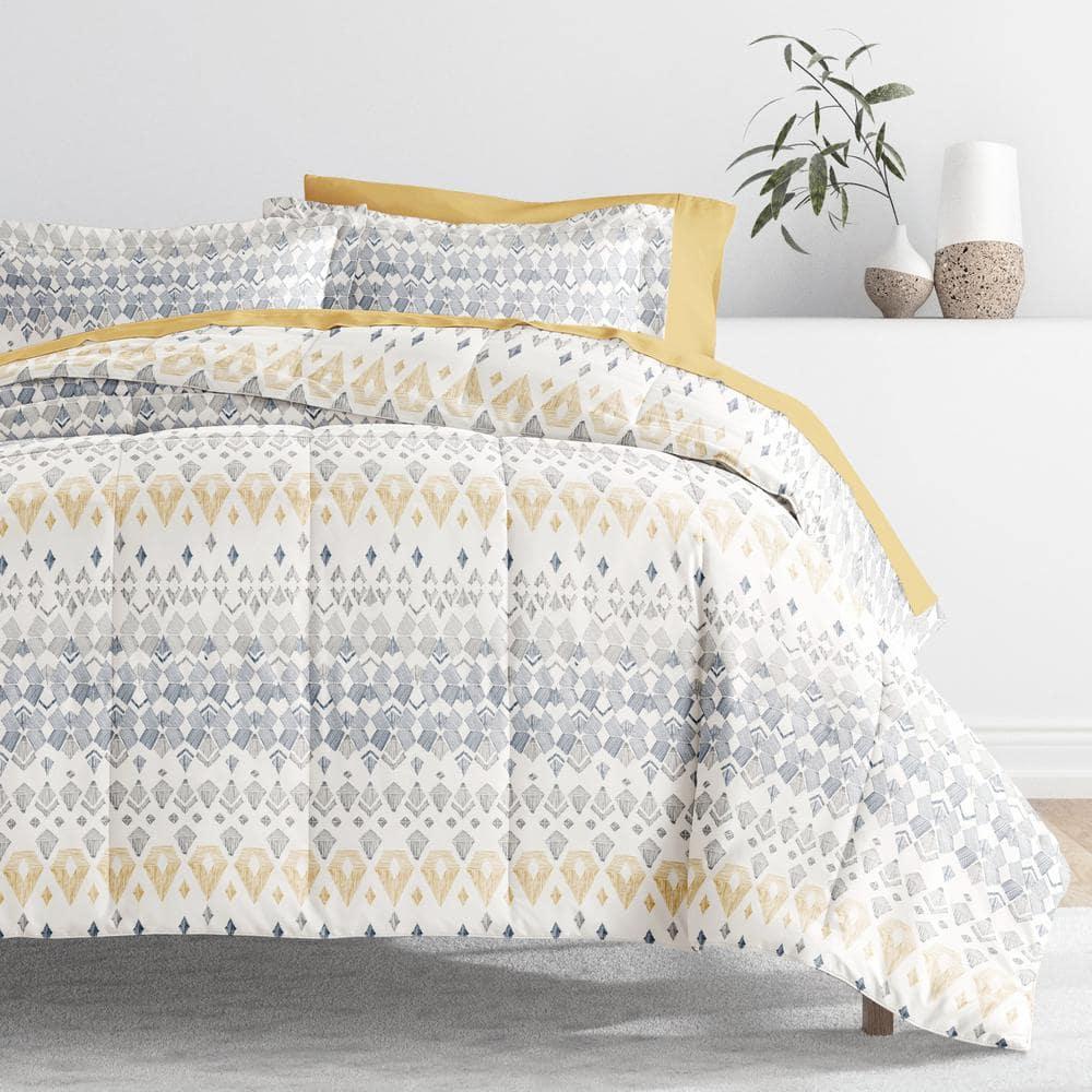 California King Gray and Yellow Microfiber Bed in a Bag Set